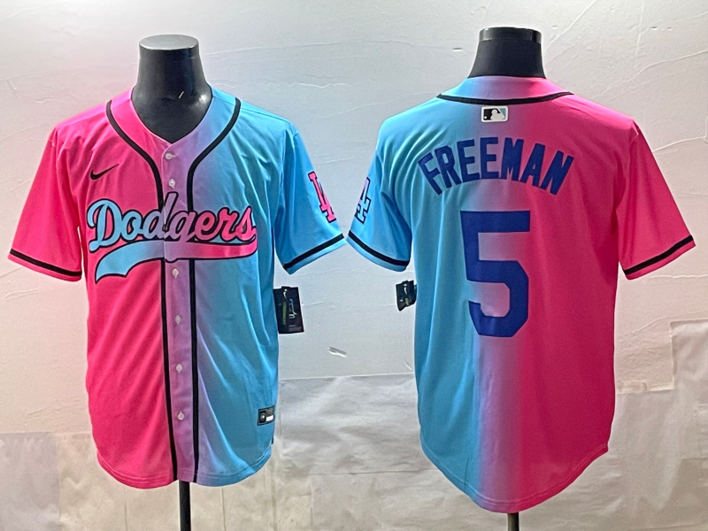 Men's Los Angeles Dodgers Freddie Freeman #5 Pink/Blue Jersey